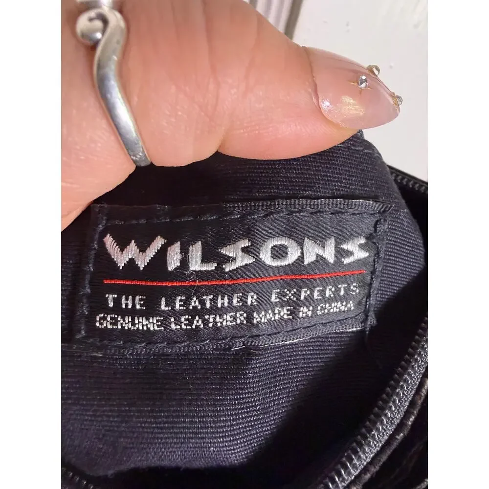 Wilsons Genuine Leather Crossbody Bag Black Embossed Made Brazil Tassel Vintage